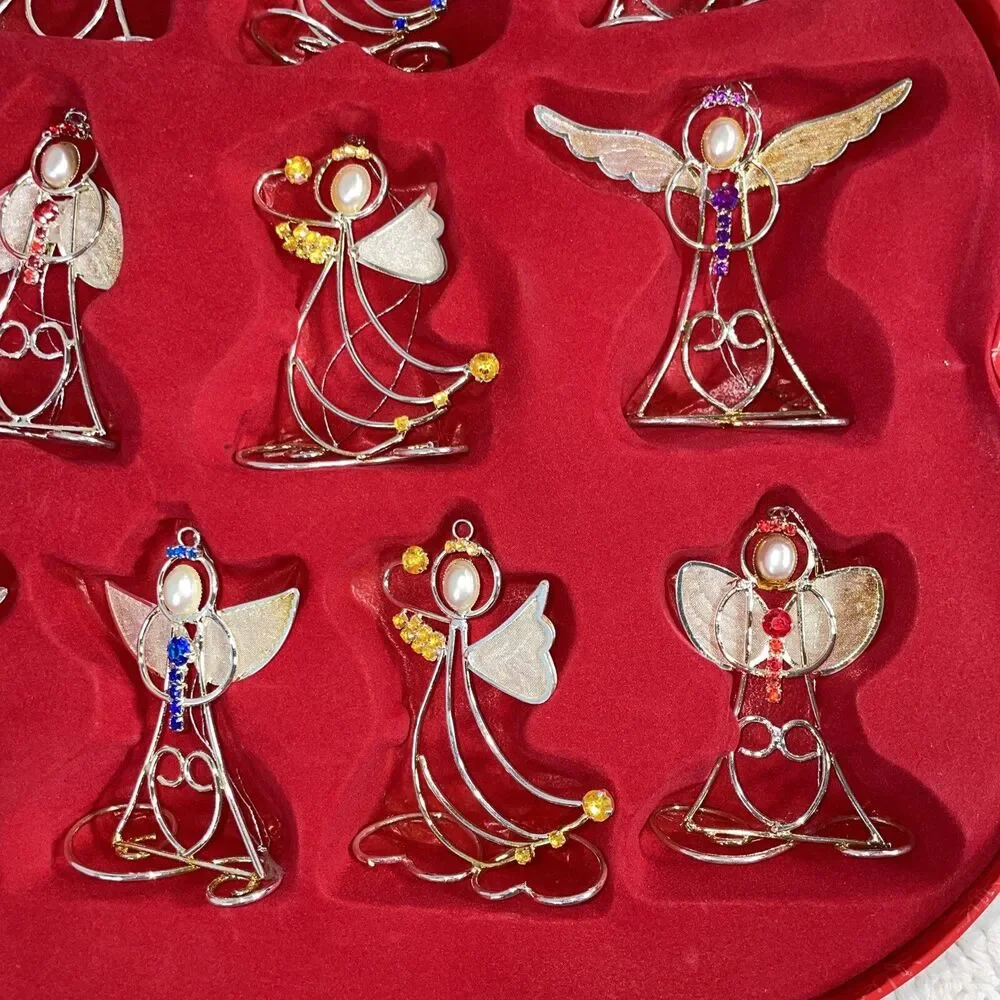 VINTAGE TRIM-A-HOME 16 PC ORNAMENT SET RHINESTONE ANGELS